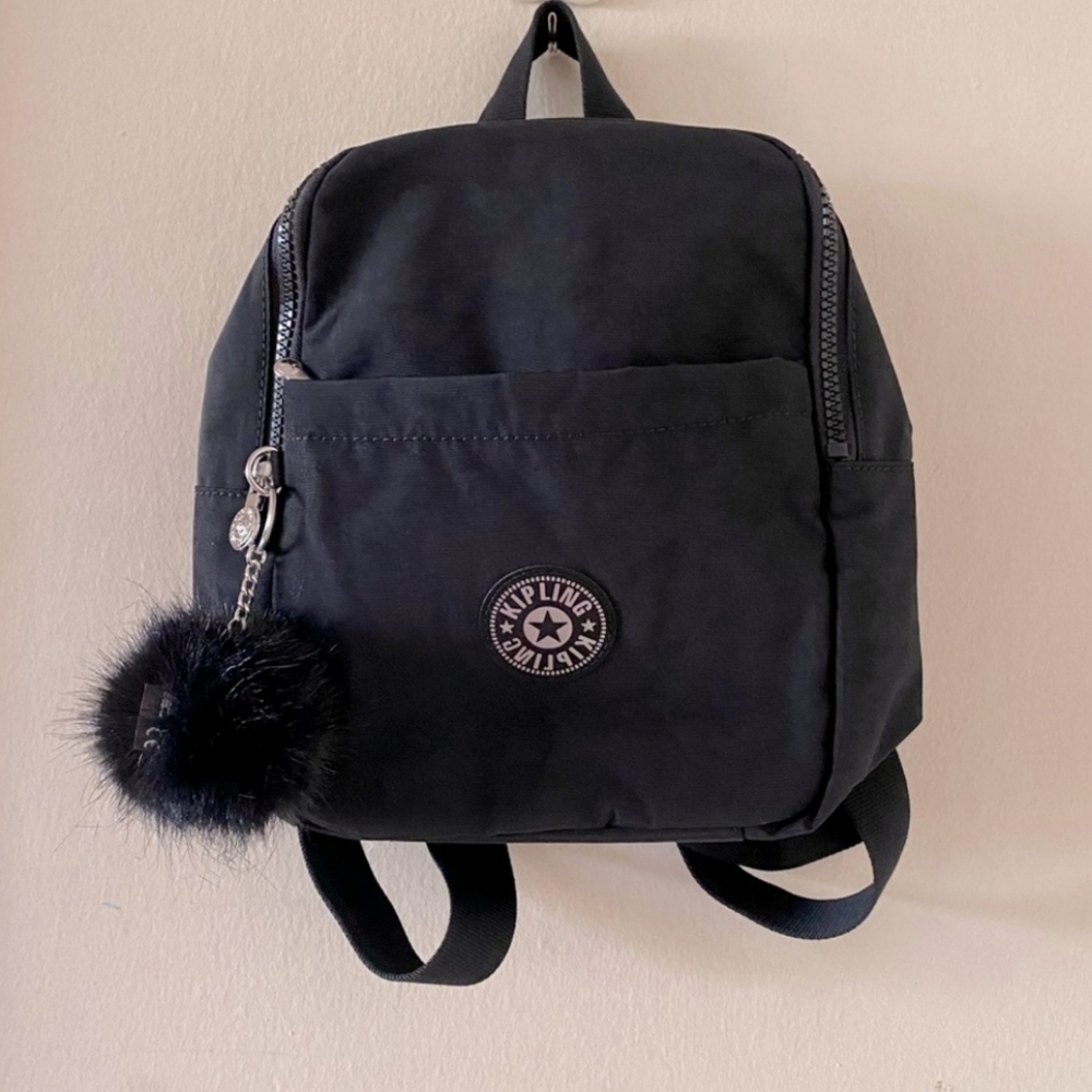 Kipling Marlee Small Backpack with a Fur Pom Pom keychain EUC